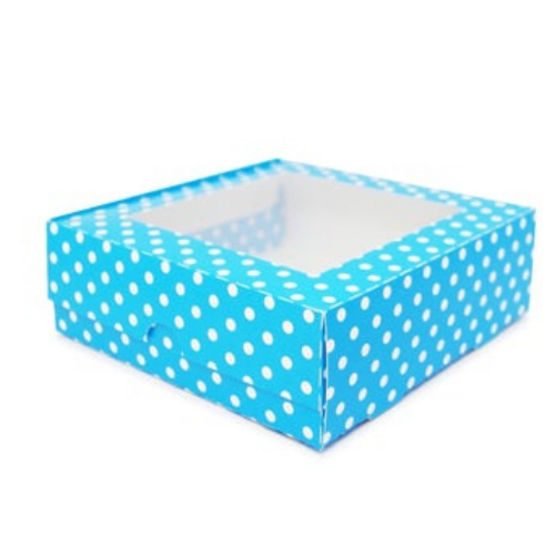 Flip Lid Windowed Boxes Made with Recycled Material -Blue or PolkaDot Color